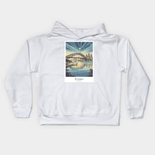 Retro Vintage Travel Poster Sydney Skyline at Dusk Kids Hoodie